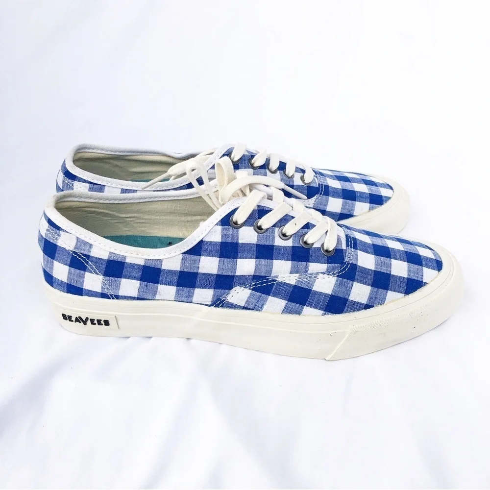 J.CREW x SEEVEES | BLUE & WHITE GINGHAM SNEAKERS SIZE 8.5
